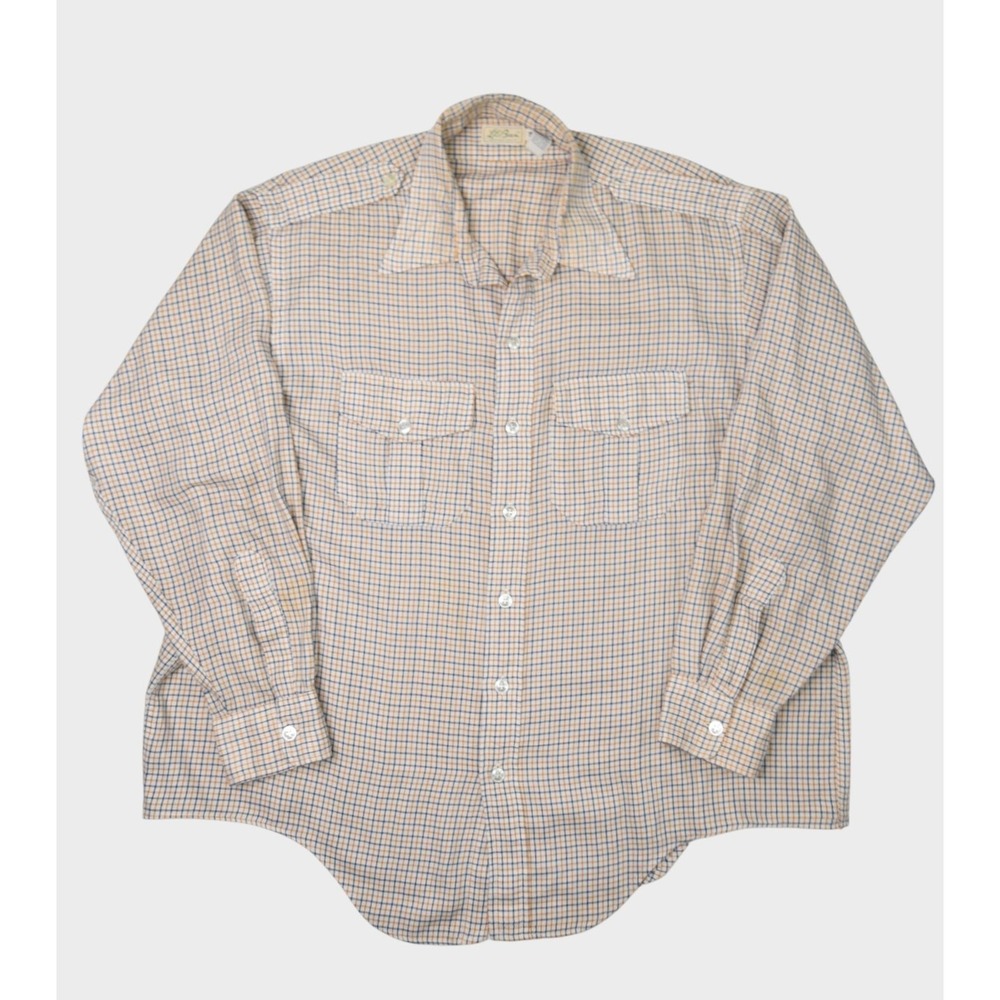 Vintage LL Bean Shirt Men XL 18 Plaid Flannel 80s Cotton Blend Button Up Cursive